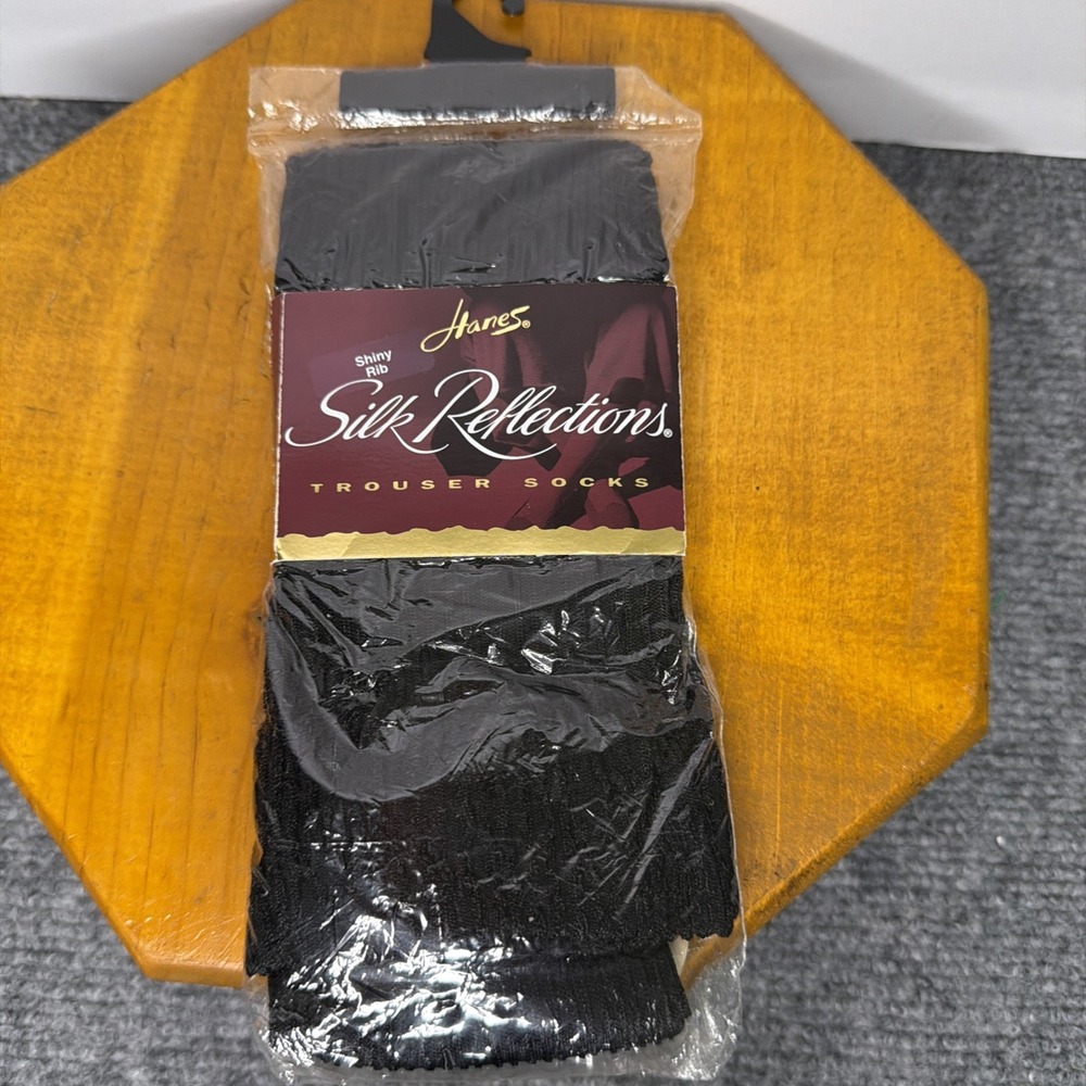 Vintage Hanes Silk Reflections Trouser Socks Shiny Rib Jet Black NWT Made in USA